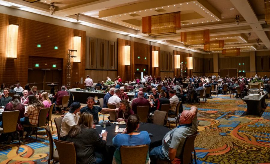 A packed ballroom of attendees at the WCA Foxwoods Technology Conference